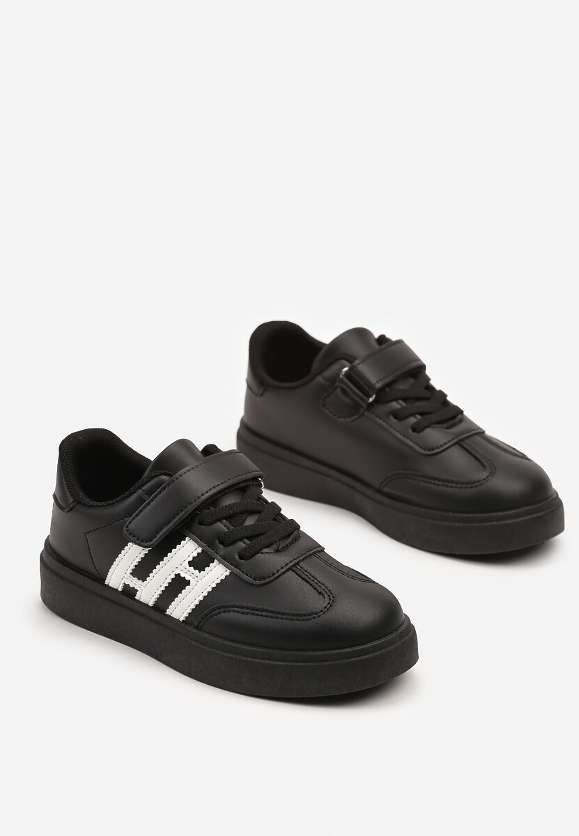 Czarne Buty Sportowe w Stylu Kultowych Tenisówek z Zapięciem na Rzep Norriti 2