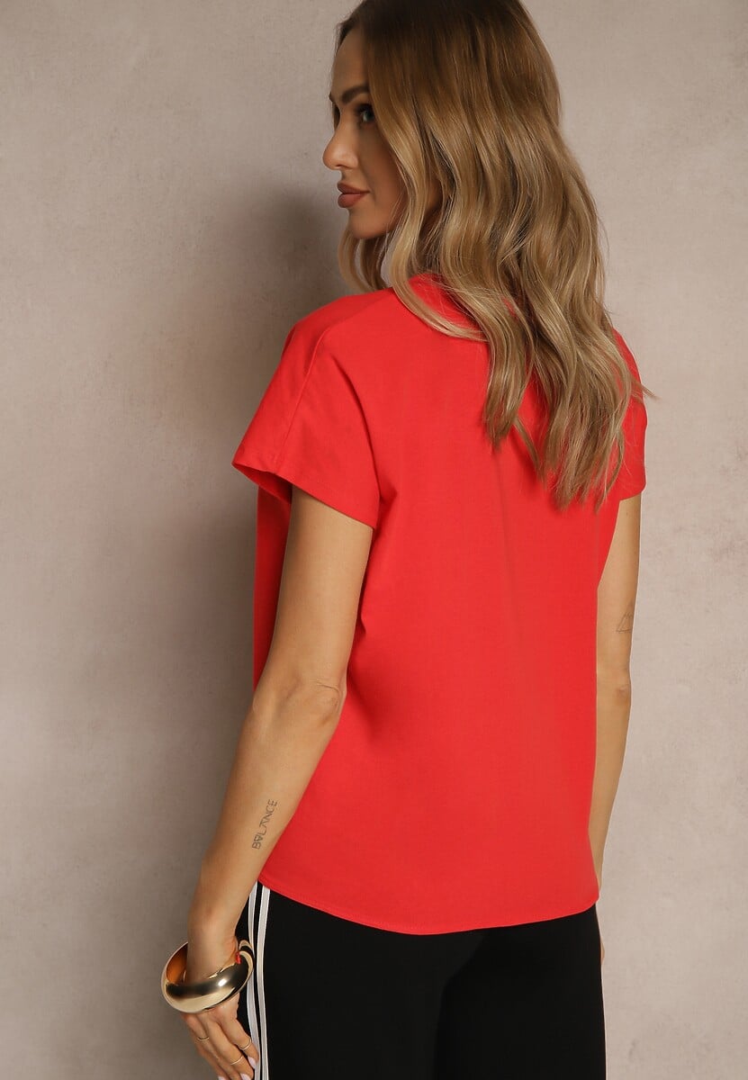 Czerwony Bawełniany T-shirt Wiązany u Dołu Sunalina 3