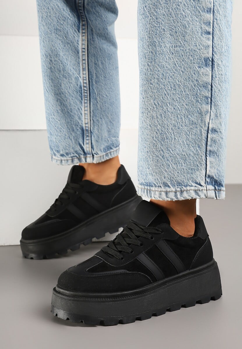 Czarne Sneakersy w Stylu Klasycznych Tenisówek na Platformie ze Żłobieniami Xarmio 2