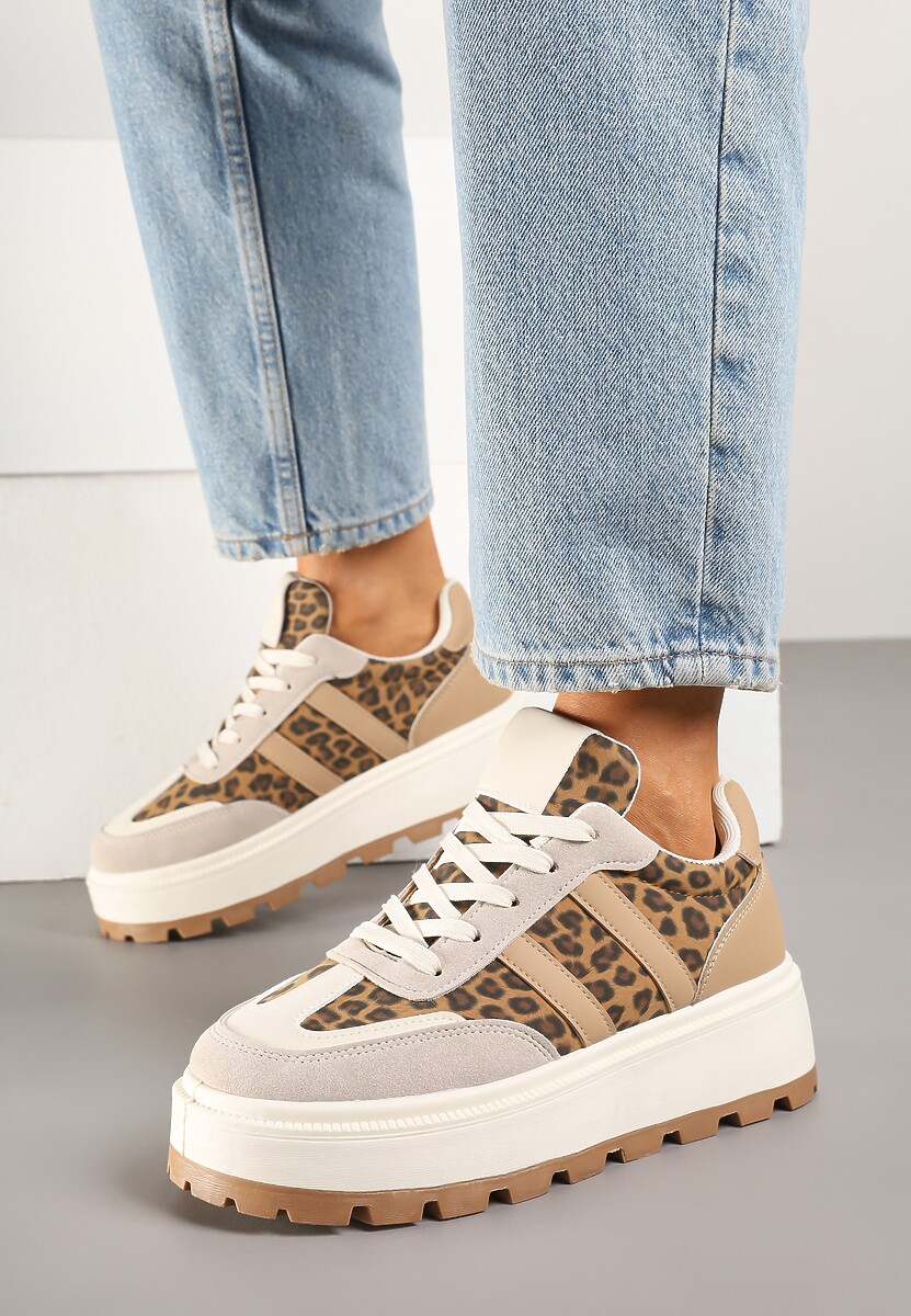 Panterkowe Sneakersy w Stylu Klasycznych Tenisówek na Platformie ze Żłobieniami Xarmio 2