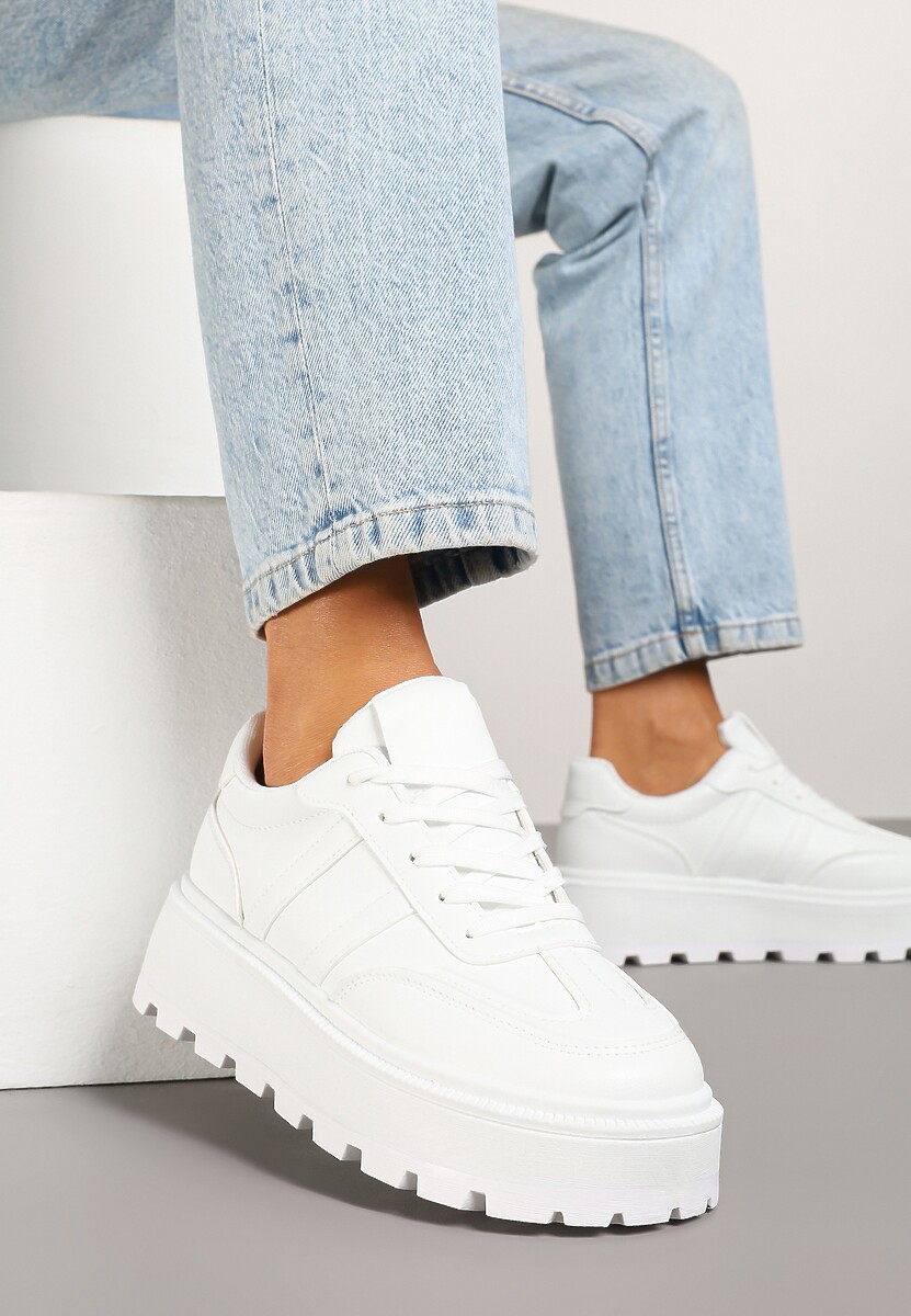 Białe Sneakersy w Stylu Klasycznych Tenisówek na Platformie ze Żłobieniami Xarmio 2