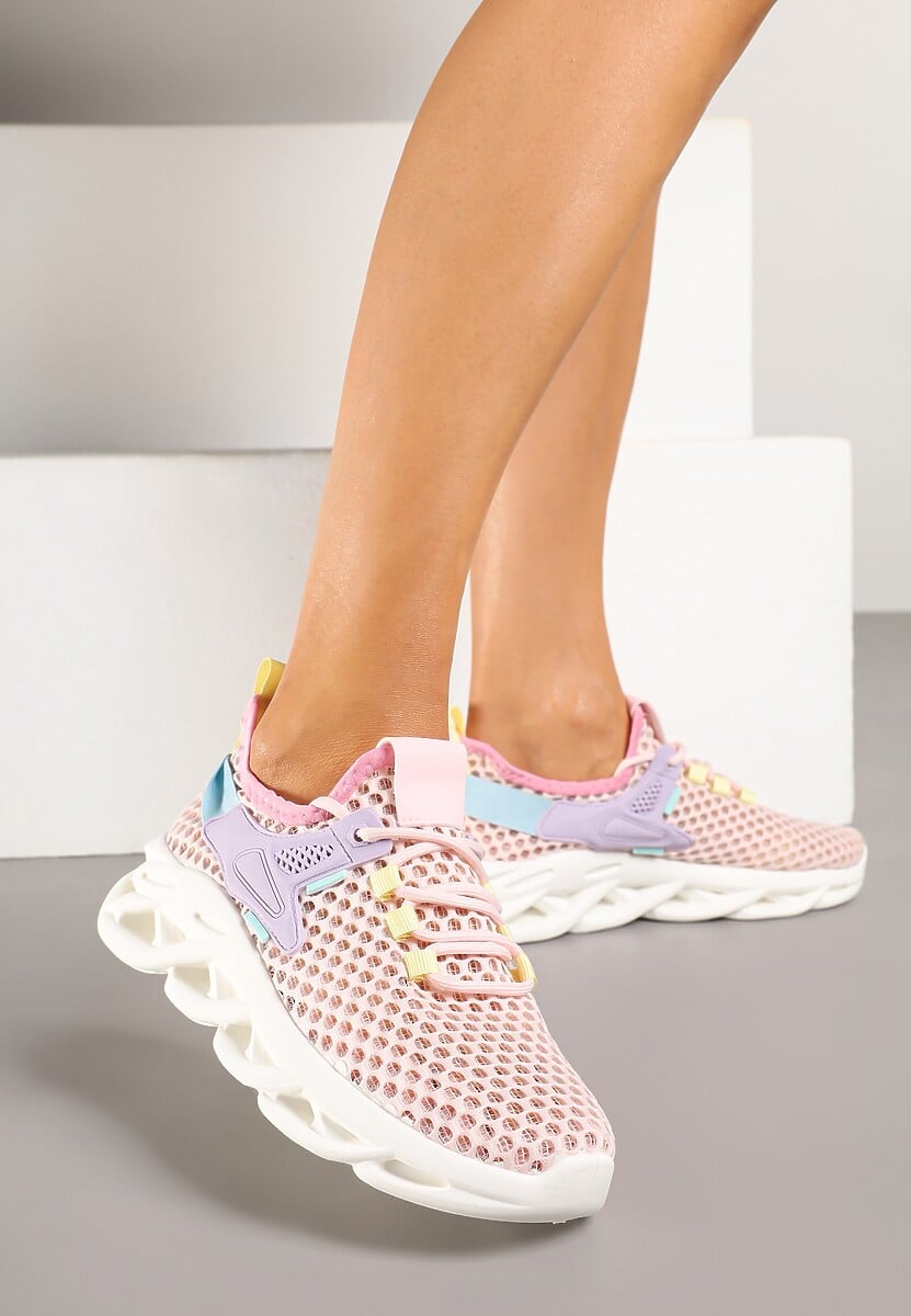 Różowe Sneakersy z Siateczki na Piankowej Podeszwie z Wycięciami Sanilova 2