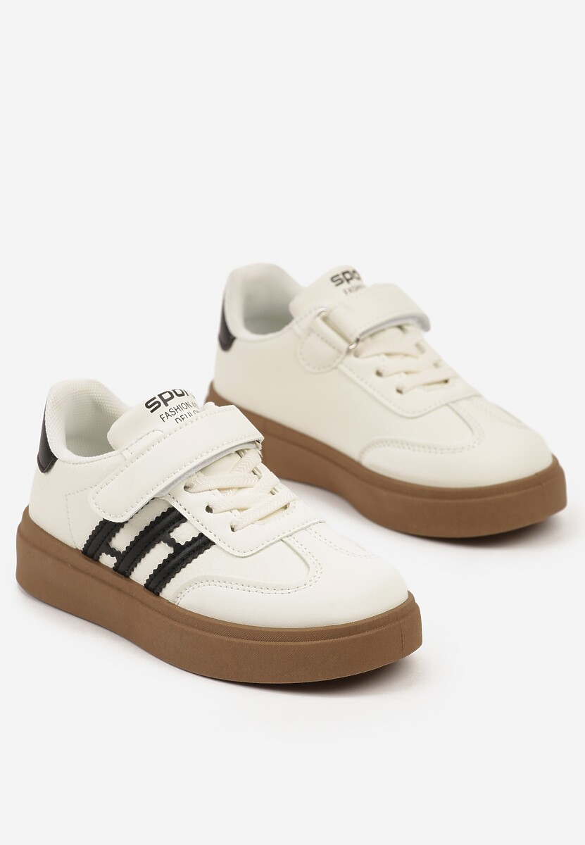 Beżowo-Czarne Buty Sportowe Tenisówki z Geometrycznymi Przeszyciami Sarriti 2