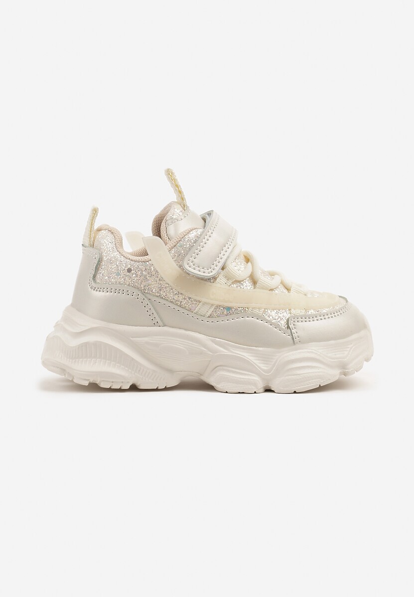Beżowe Brokatowe Buty Sportowe Sneakersy w Stylu Streetwearowym Arriti 1