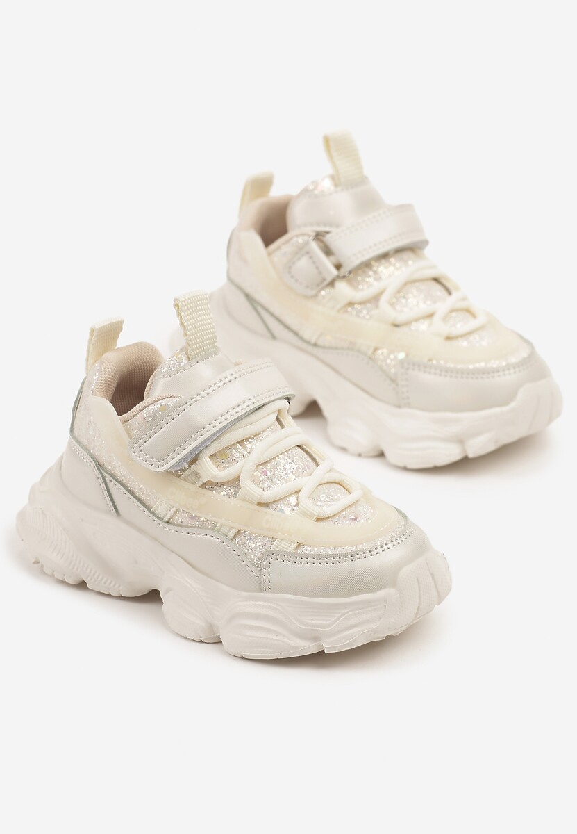 Beżowe Brokatowe Buty Sportowe Sneakersy w Stylu Streetwearowym Arriti 2