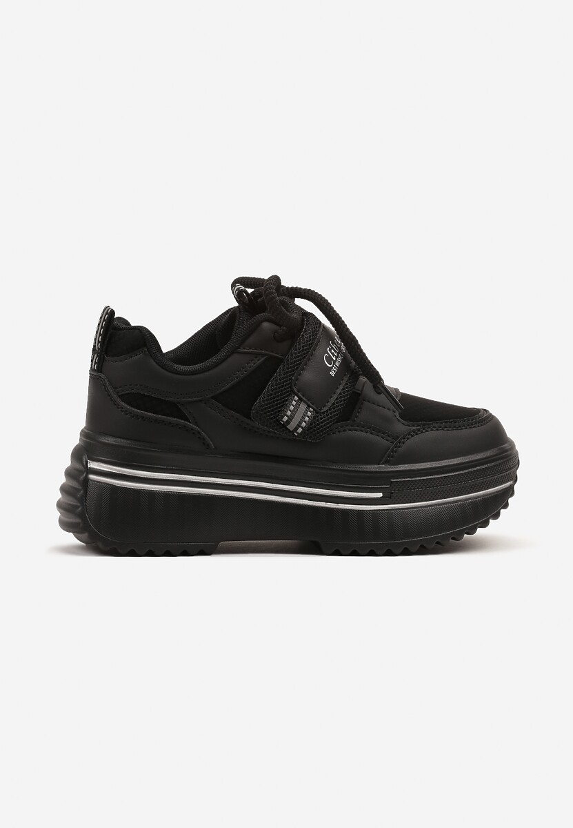 Czarne Buty Sportowe Sneakersy na Platformie z Dodatkowym Zapięciem na Rzep Dorriti 1