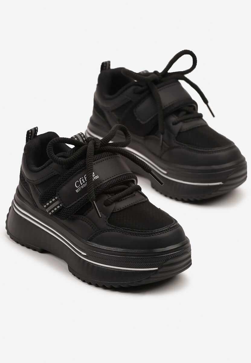 Czarne Buty Sportowe Sneakersy na Platformie z Dodatkowym Zapięciem na Rzep Dorriti 2