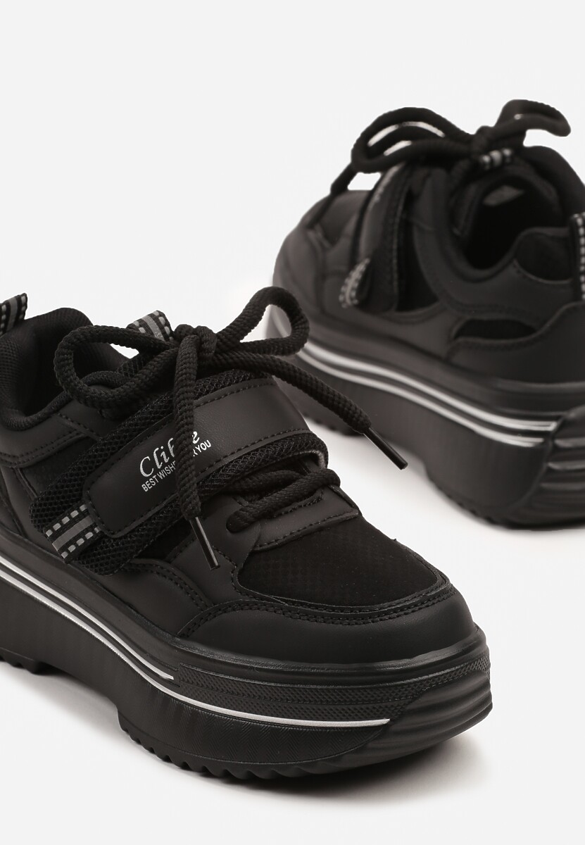 Czarne Buty Sportowe Sneakersy na Platformie z Dodatkowym Zapięciem na Rzep Dorriti 3