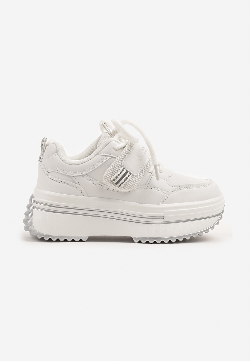 Białe Buty Sportowe Sneakersy na Platformie z Dodatkowym Zapięciem na Rzep Dorriti 1
