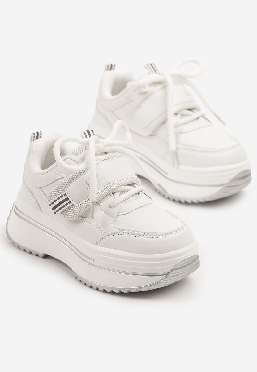 Białe Buty Sportowe Sneakersy na Platformie z Dodatkowym Zapięciem na Rzep Dorriti 2