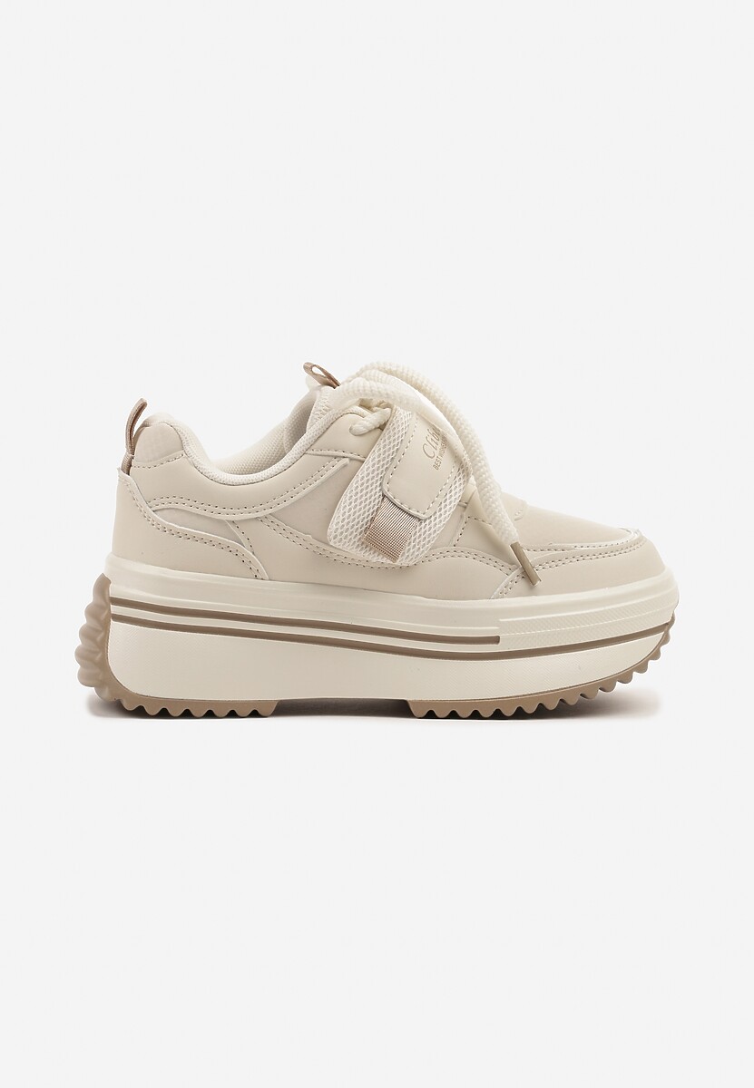 Beżowe Buty Sportowe Sneakersy na Platformie z Dodatkowym Zapięciem na Rzep Dorriti 1