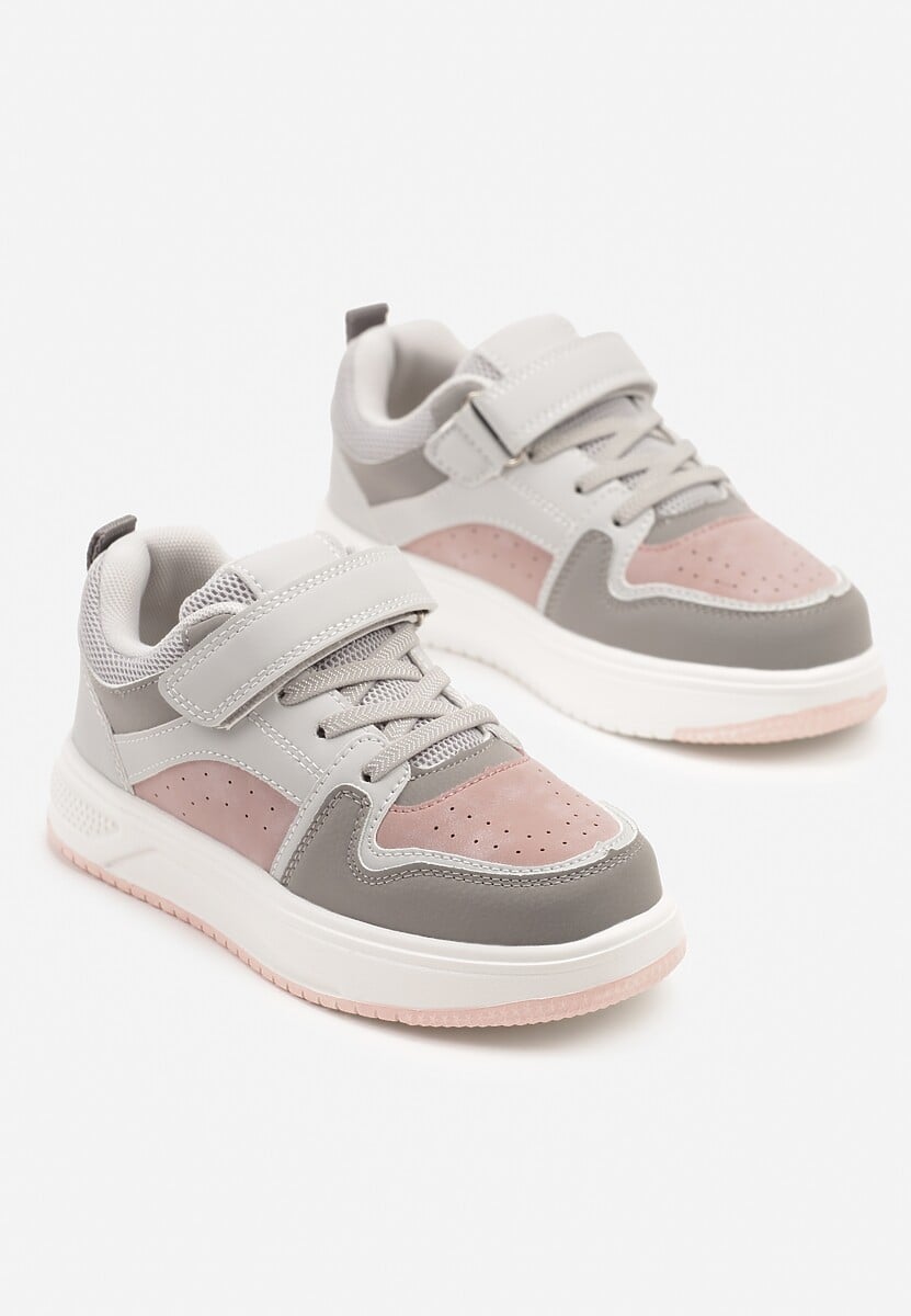 Szaro-Różowe Buty Sportowe Sneakersy Clibee z Perforacją Ralriti 2