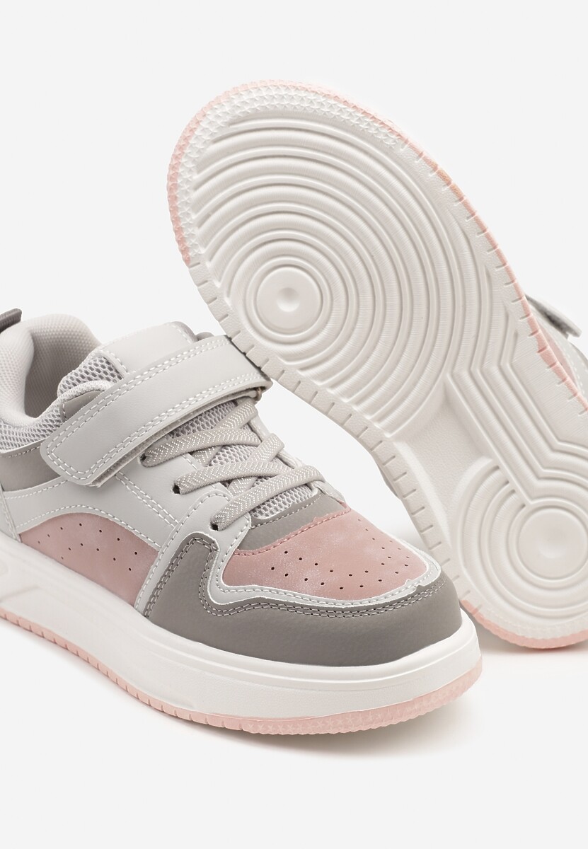 Szaro-Różowe Buty Sportowe Sneakersy Clibee z Perforacją Ralriti 3