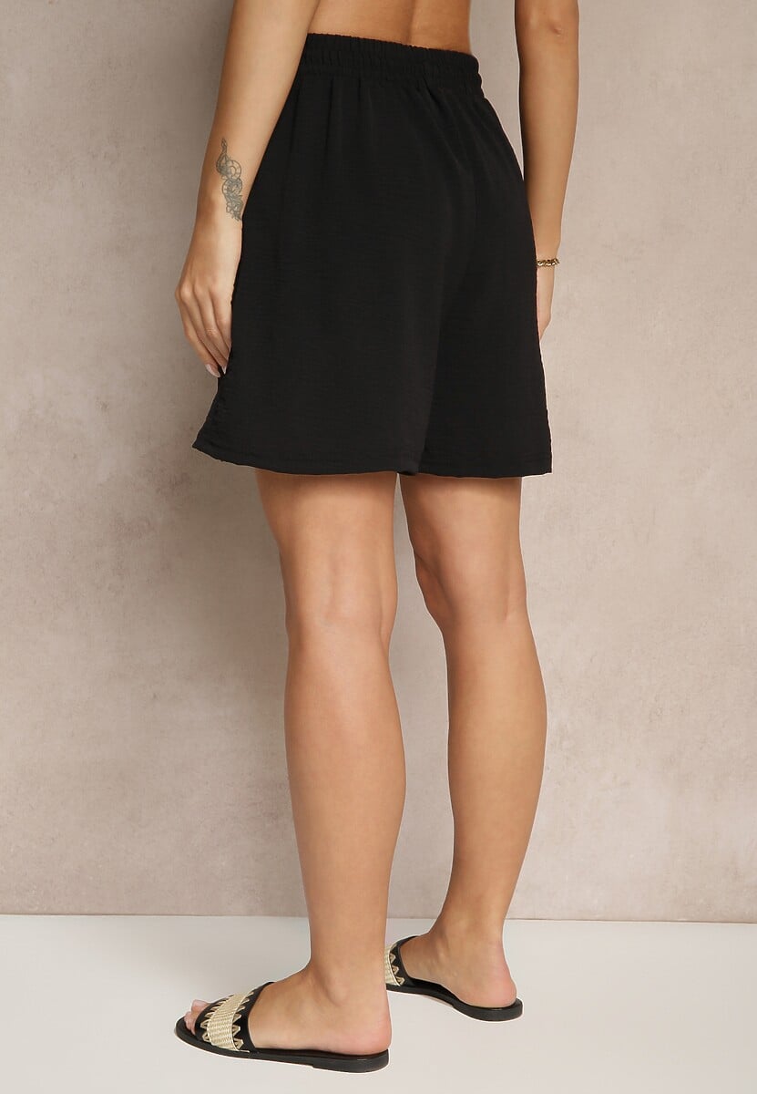 Czarne Szorty z Wiskozą High Waist Puvione 3