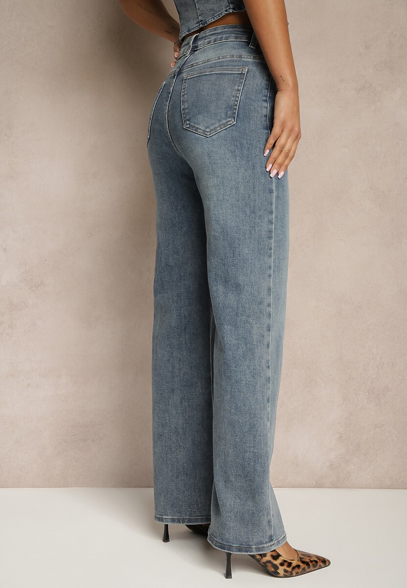 Niebieskie Jeansy High Waist z Szeroką Nogawką Uliswena 3