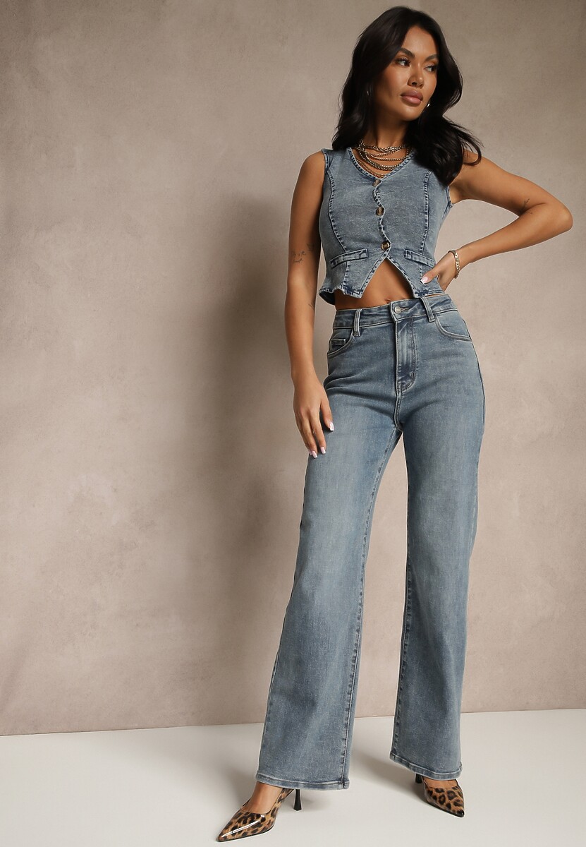 Niebieskie Jeansy High Waist z Szeroką Nogawką Uliswena