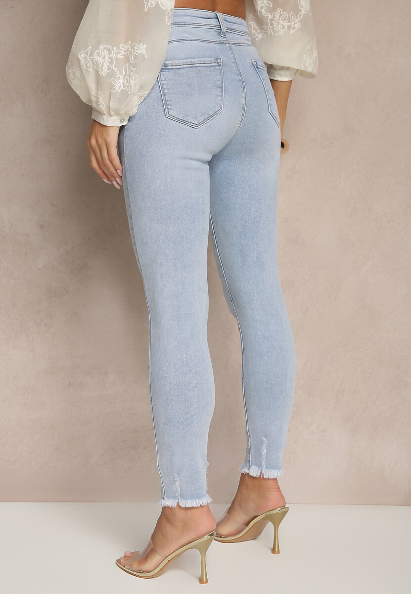 Jasnoniebieskie Jeansy o Fasonie Skinny Push Up Zdobione Przetarciami Salzeri 3