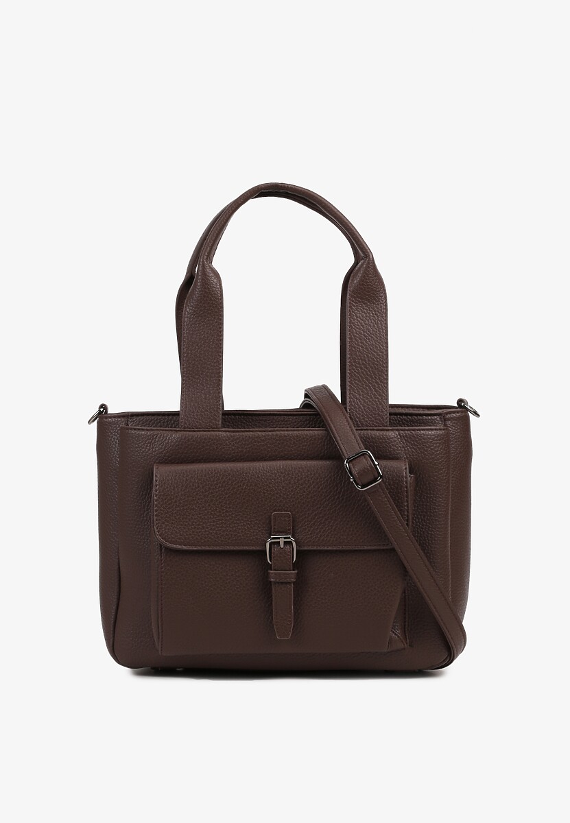 Ciemnobrązowa Torebka Typu Shopper z Klamerką i Dodatkowym Paskiem Crossbody Kolarienna 1