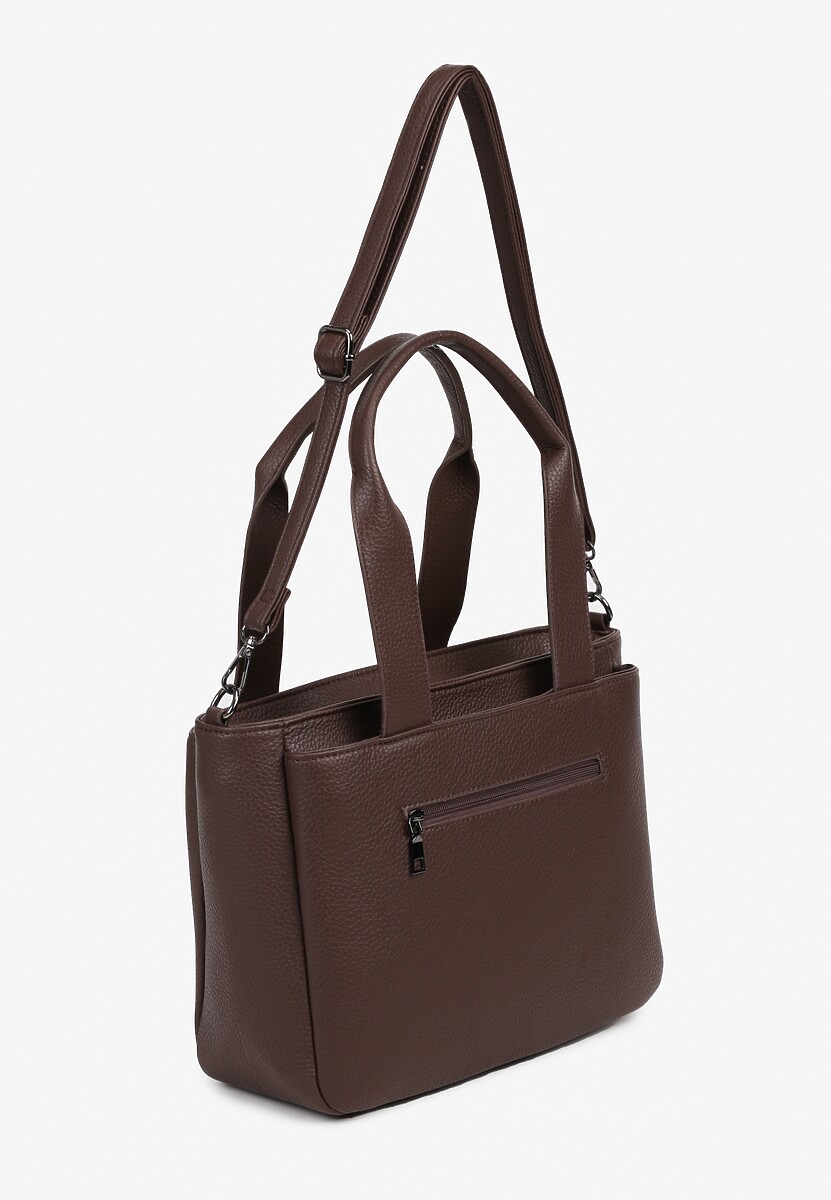 Ciemnobrązowa Torebka Typu Shopper z Klamerką i Dodatkowym Paskiem Crossbody Kolarienna 2