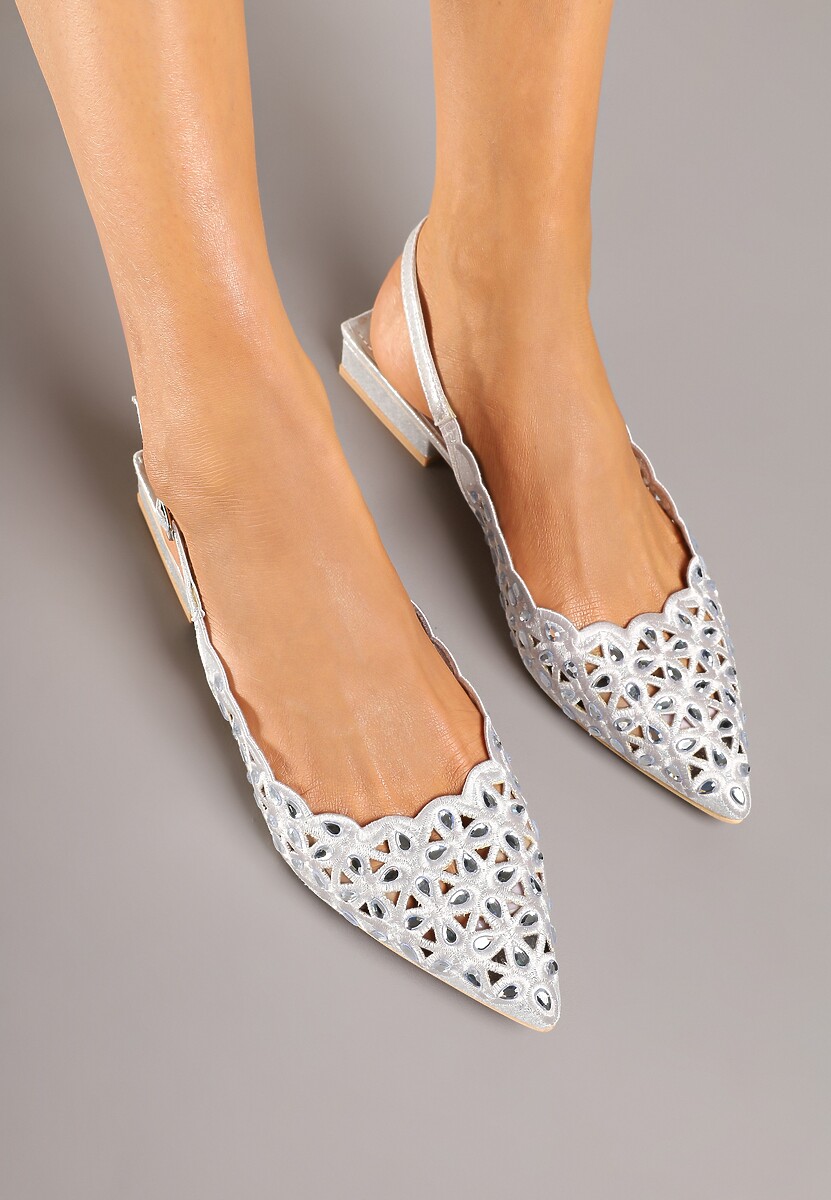 Srebrne Sandały Slingback z Ażurową Cholewką Napreia 3