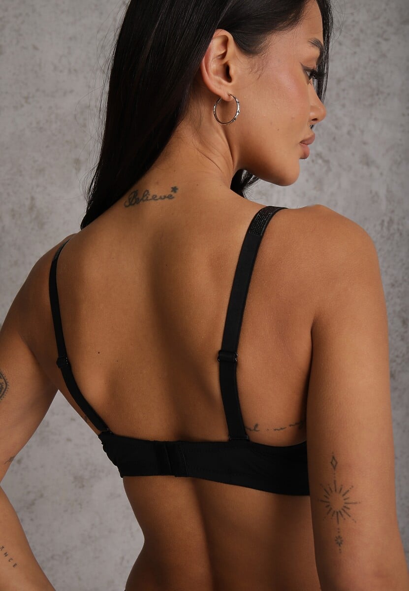 Czarno-Różowy Biustonosz z Dodatkowymi Paskami Zdobiony Koronką i Cyrkoniami Ollimi 3