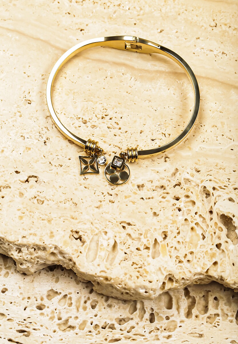 Złota Bransoletka Bangle z Cyrkoniami Geometrycznymi Aplikacjami Lunesse 1