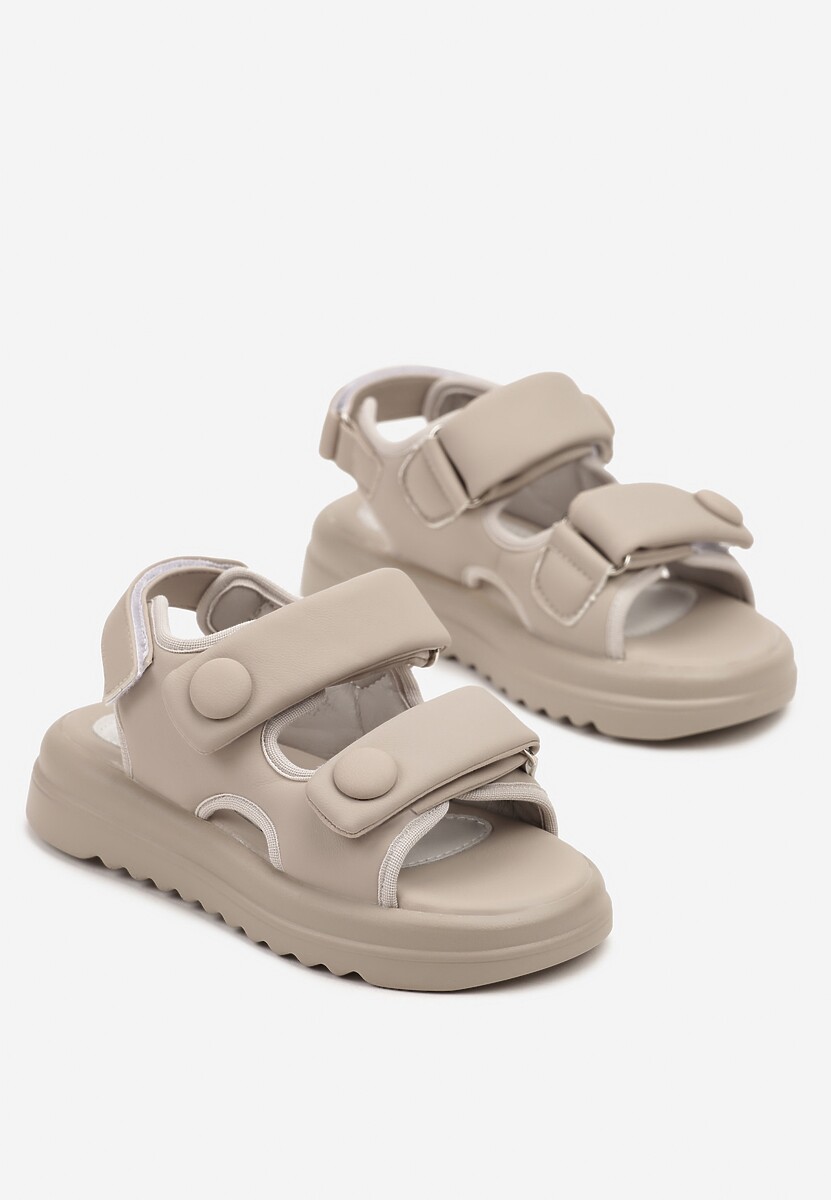 Szare Sandały w Stylu Chunky z Wkładką ze Skóry Naturalnej Ellisette 2