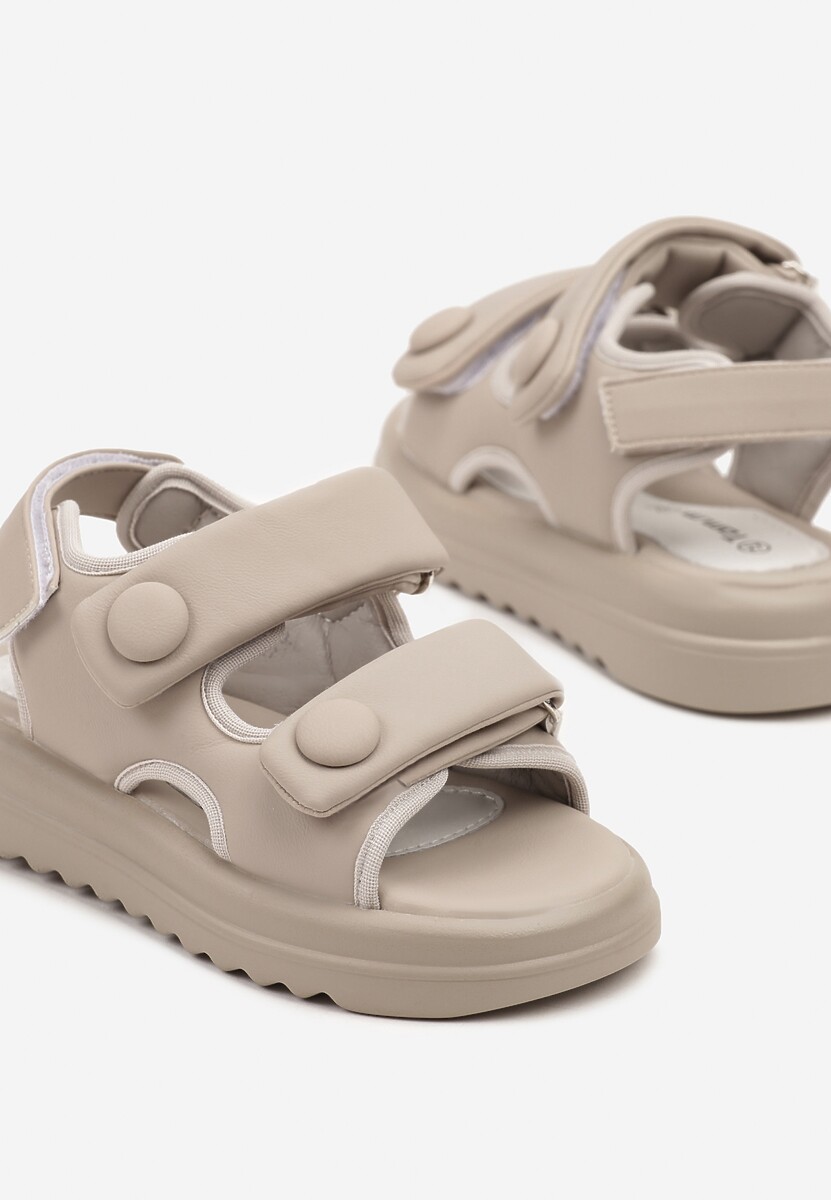 Szare Sandały w Stylu Chunky z Wkładką ze Skóry Naturalnej Ellisette 3