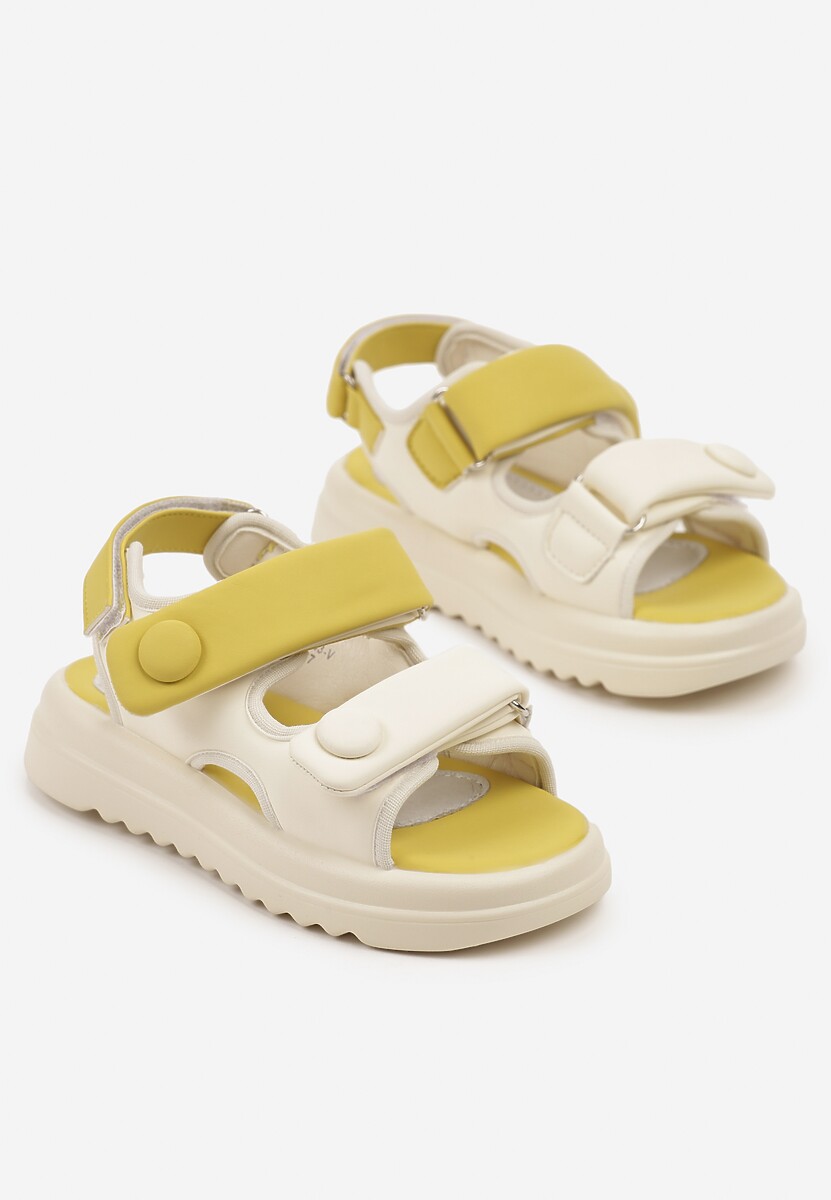 Żółte Sandały w Stylu Chunky z Wkładką ze Skóry Naturalnej Ellisette 2