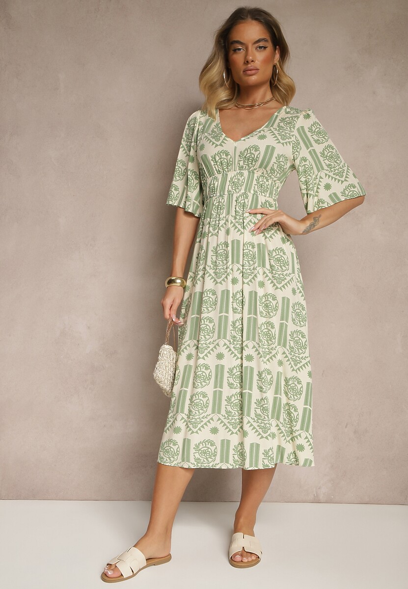 Rochie Tuvria Verde cu crem 2