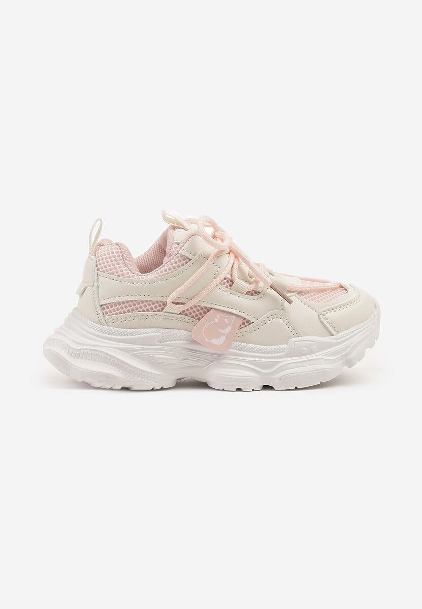 Biało-Różowe Buty Sportowe Sneakersy z Tłoczoną Cholewką Ellivenne 1