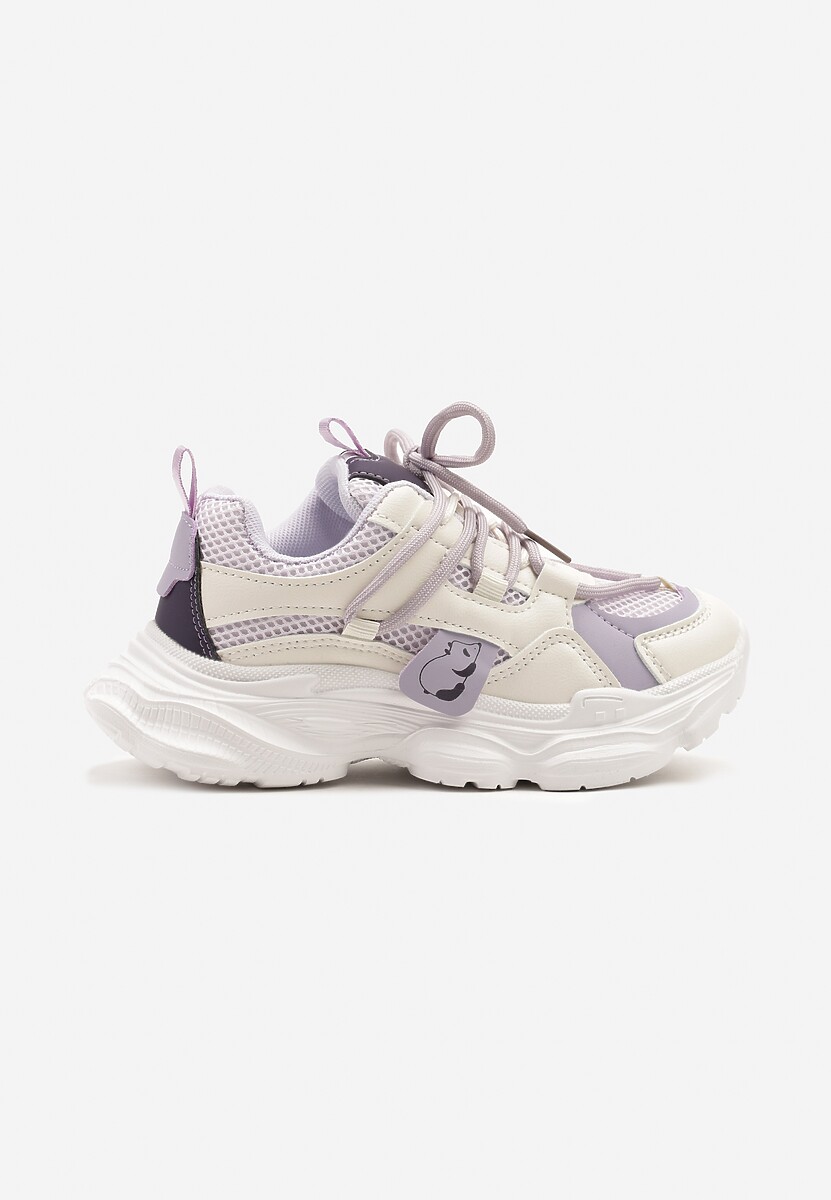 Biało-Fioletowe Buty Sportowe Sneakersy z Tłoczoną Cholewką Ellivenne 1