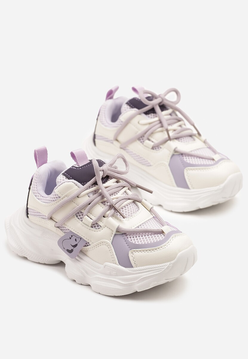Biało-Fioletowe Buty Sportowe Sneakersy z Tłoczoną Cholewką Ellivenne 2
