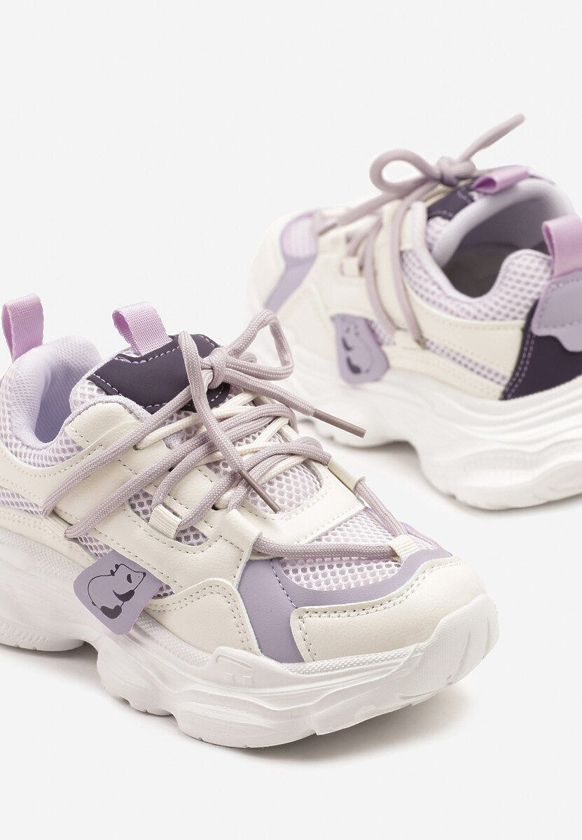 Biało-Fioletowe Buty Sportowe Sneakersy z Tłoczoną Cholewką Ellivenne 3