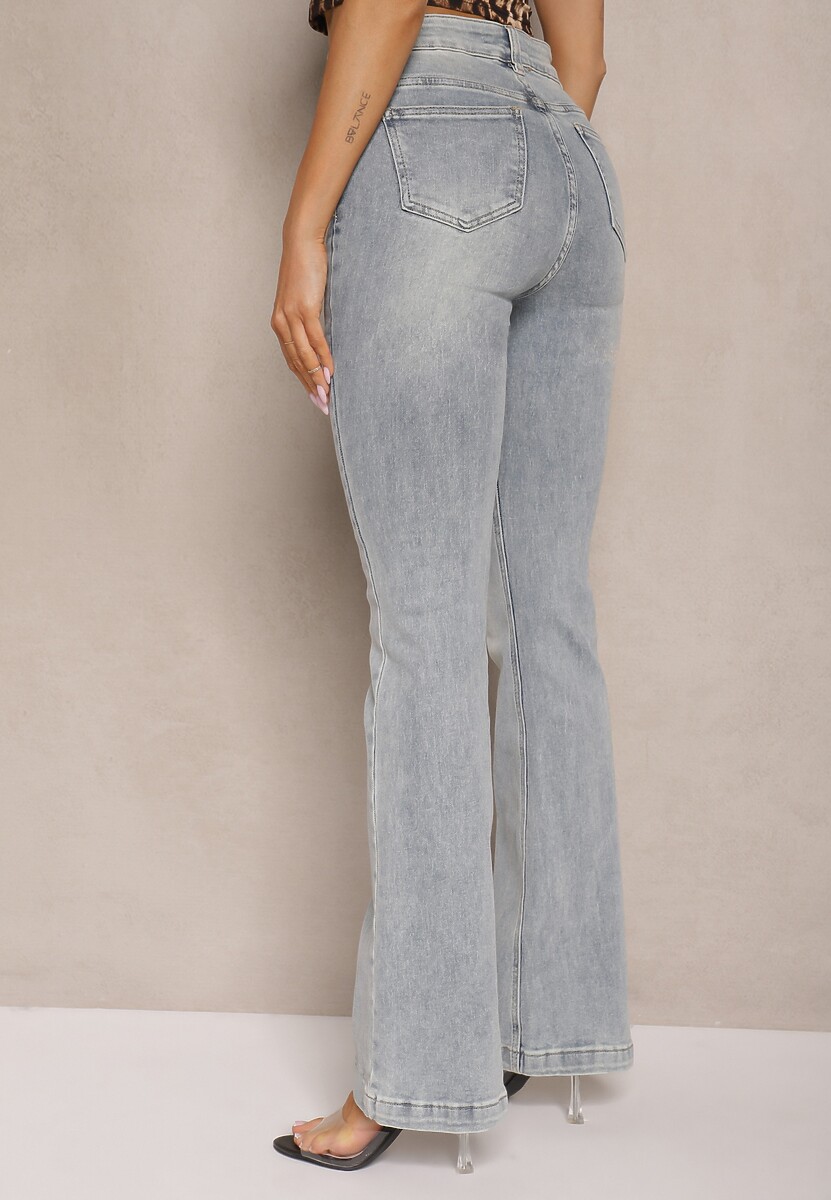 Niebieskie Bawełniane Jeansy Dzwony High Waist Davian 3