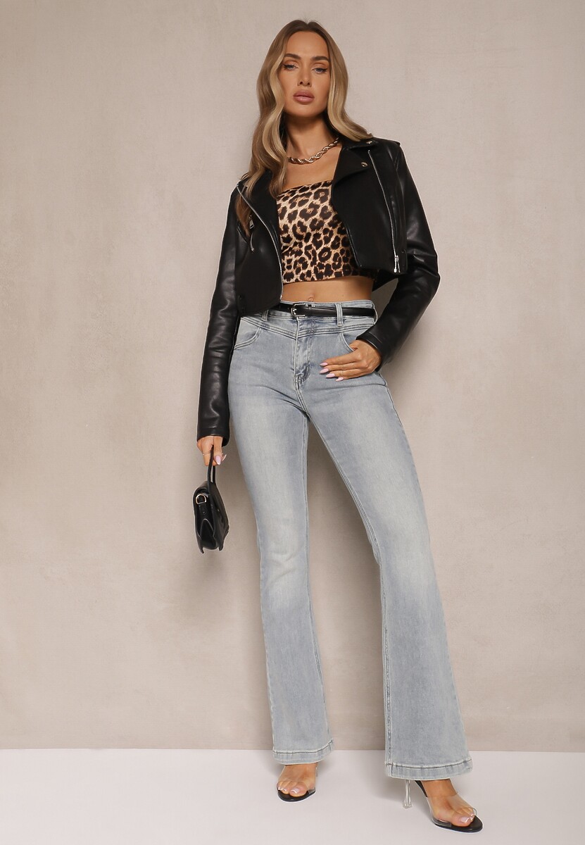 Niebieskie Bawełniane Jeansy Dzwony High Waist Davian 2