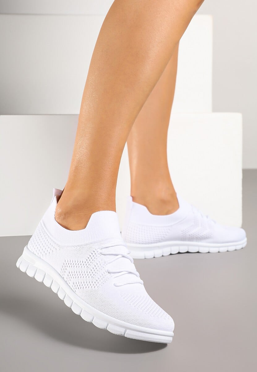 Białe Buty Sportowe Sneakersy z Elastyczną Cholewką Turezia