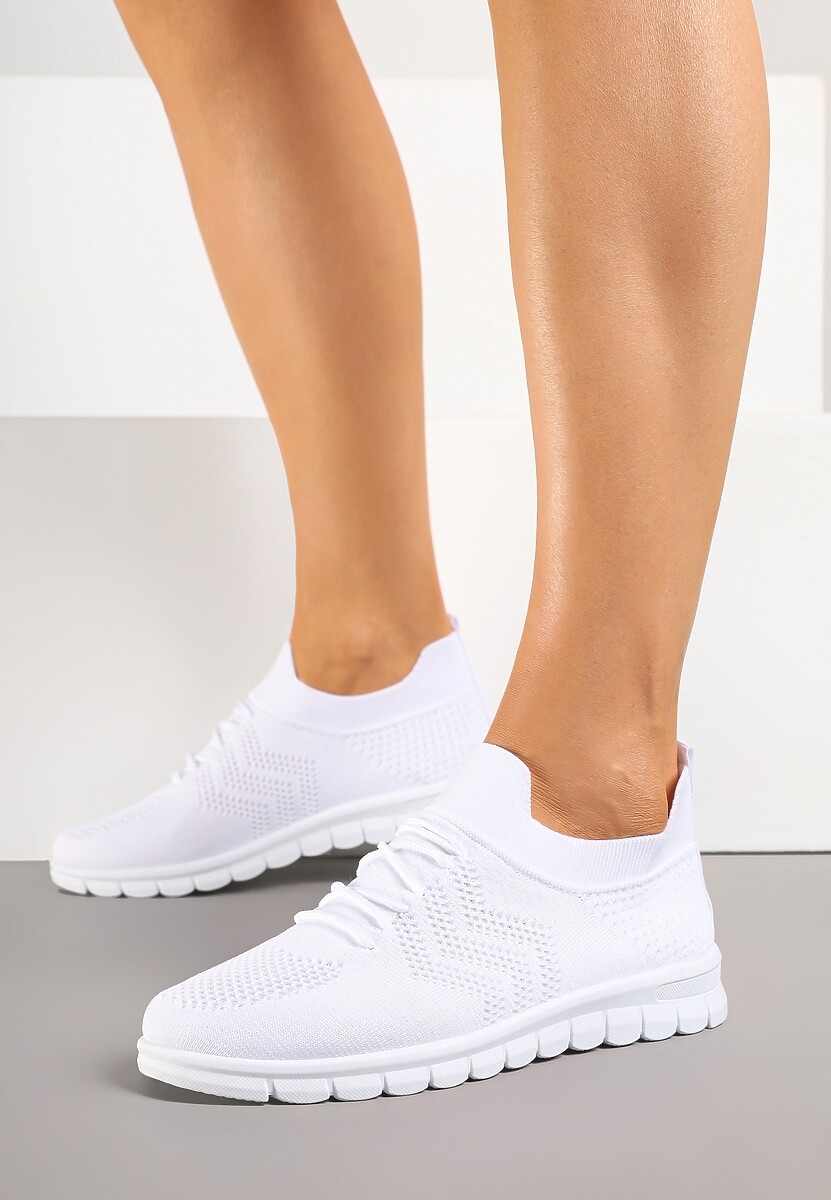 Białe Buty Sportowe Sneakersy z Elastyczną Cholewką Turezia 2