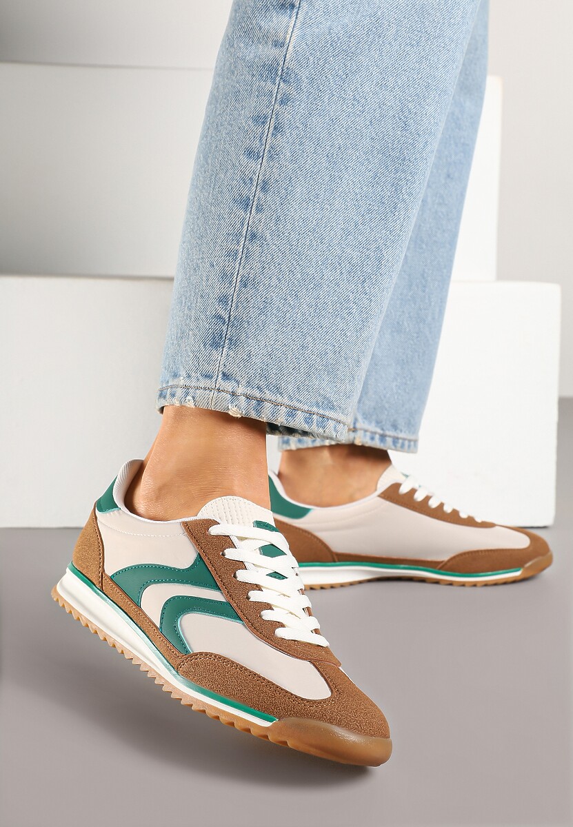 Brązowo-Zielone Sneakersy Tenisówki z Przeszyciami Julioria 1