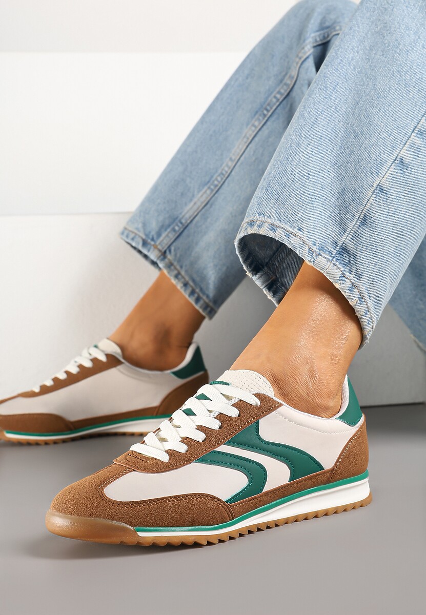 Brązowo-Zielone Sneakersy Tenisówki z Przeszyciami Julioria 2