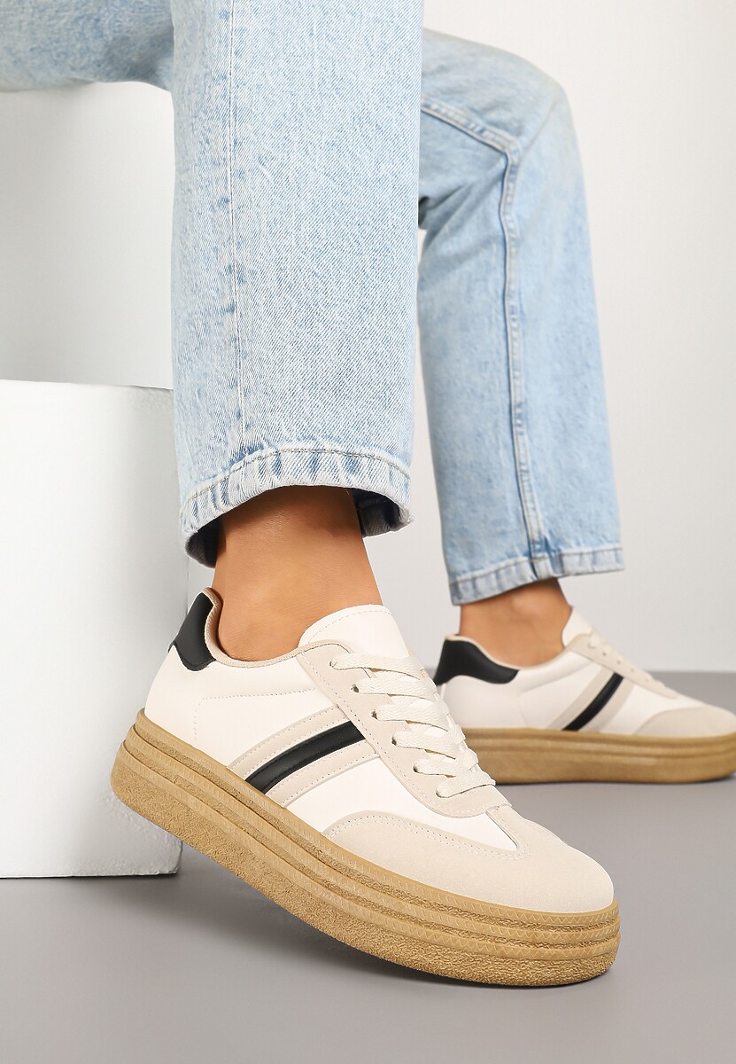 Beżowo-Czarne Sneakersy Kultowe Tenisówki na Grubej Podeszwie Ozdobione Wzorem w Panterkę Gonelis 1