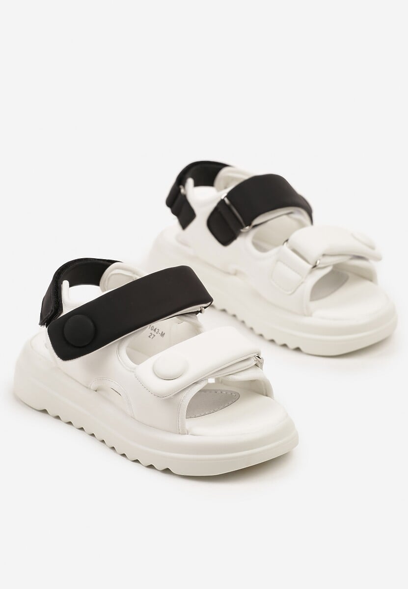 Biało-Czarne Sandały w Stylu Chunky z Wkładką ze Skóry Naturalnej Ellisette 2