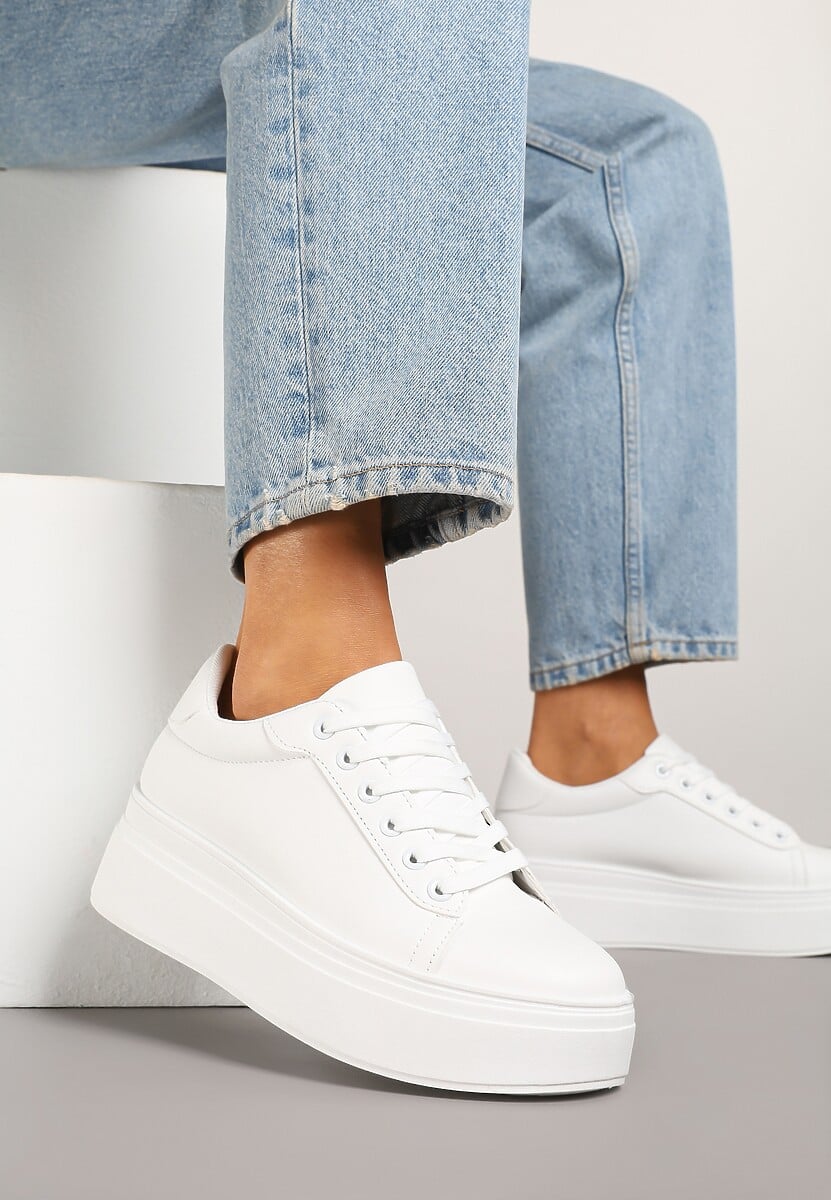 Białe Basicowe Sneakersy na Platformie Milio 1