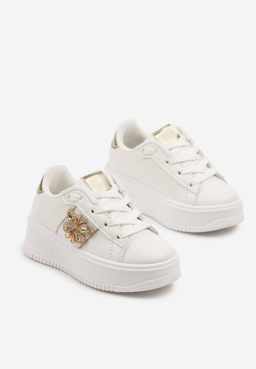Złote Buty Sportowe Sneakersy z Motylkiem z Kryształków i Cyrkonii Sorvena 2