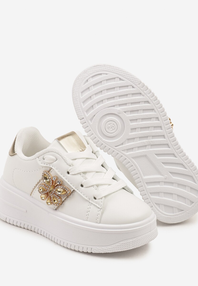 Złote Buty Sportowe Sneakersy z Motylkiem z Kryształków i Cyrkonii Sorvena 3