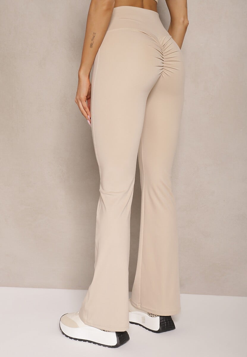 Jasnobeżowe Legginsy Dzwony High Waist Orruvana 3