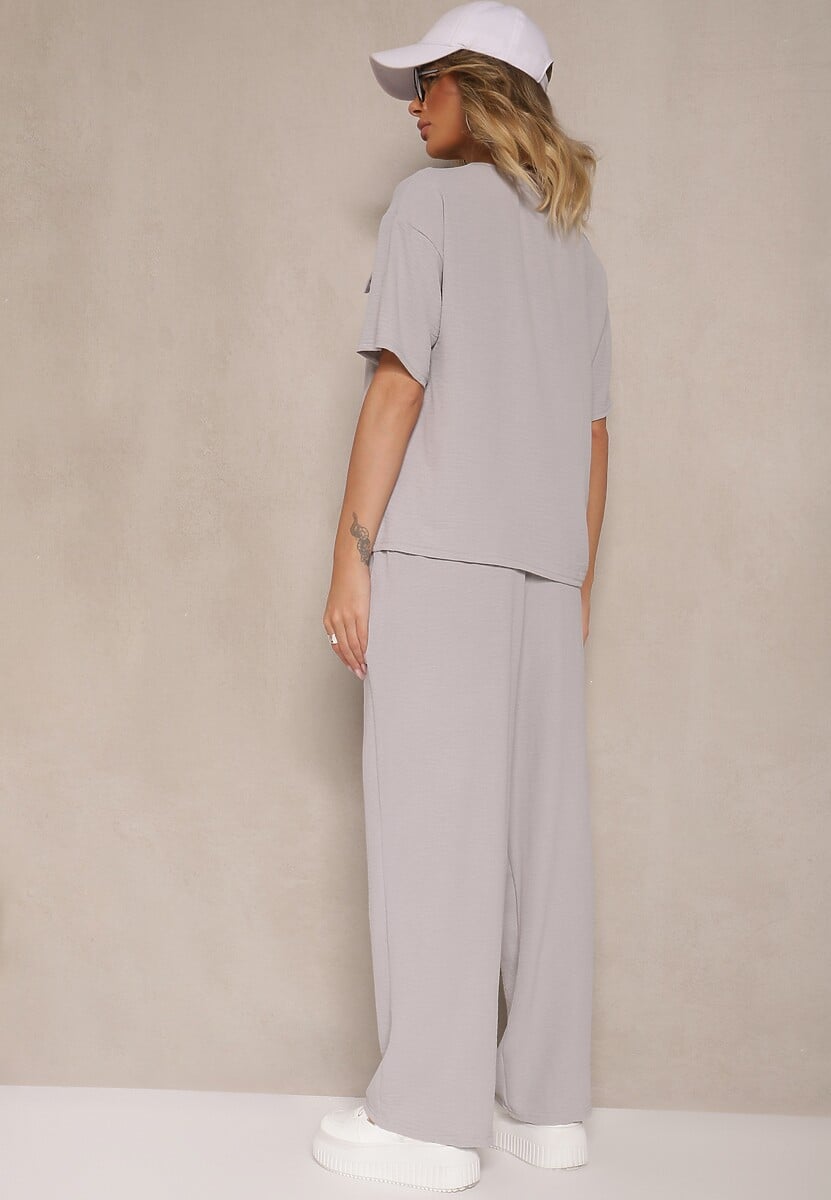 Szary Komplet w Stylu Oversize Utility Bluzka i Szerokie Spodnie Eviralitta 3