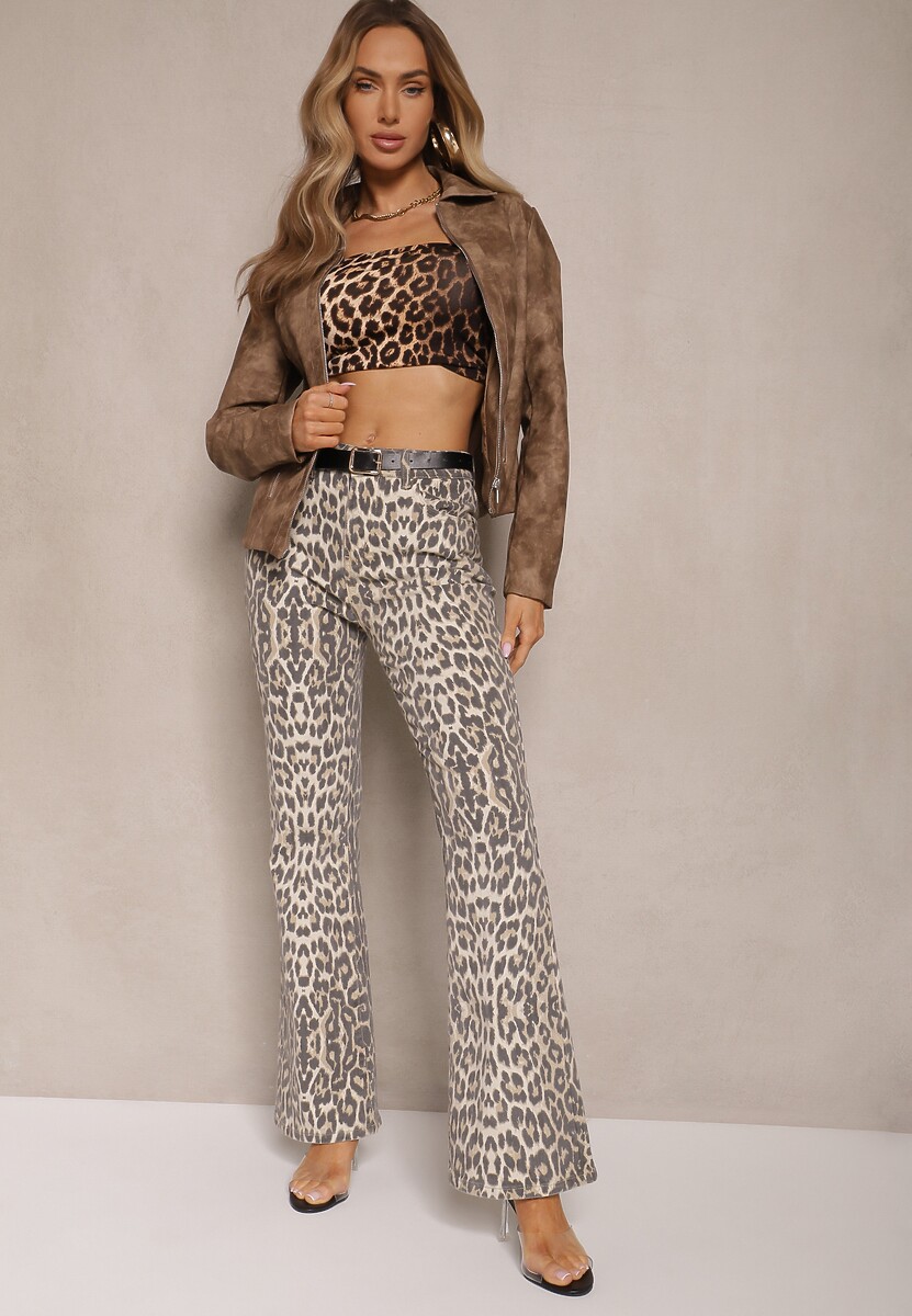 Panterkowe Panterkowe Jeansy Typu Dzwony z Bawełny High Waist Soparae 2