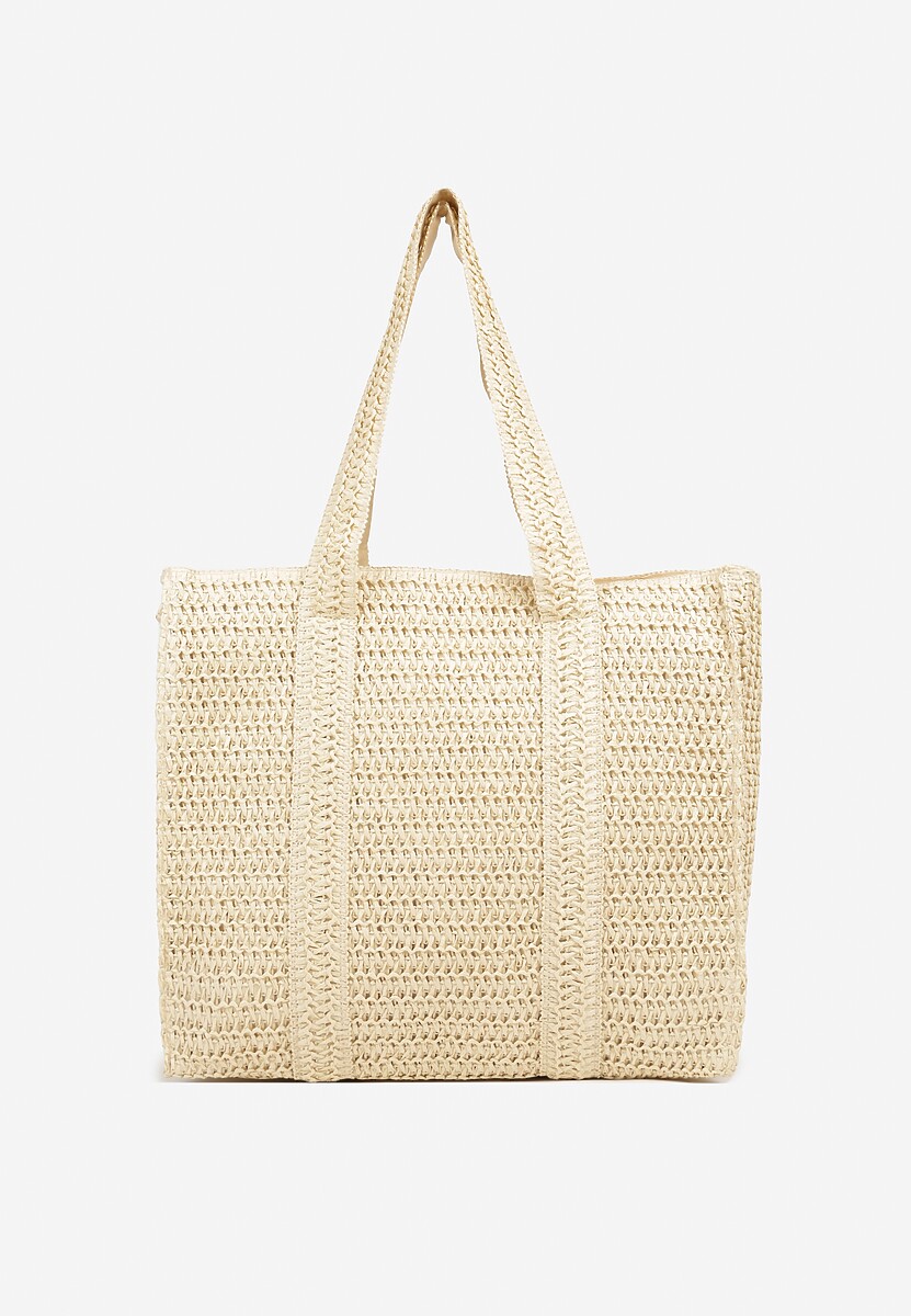 Beżowa Torebka Shopper Plażowa z Plecionki Galavisena 1
