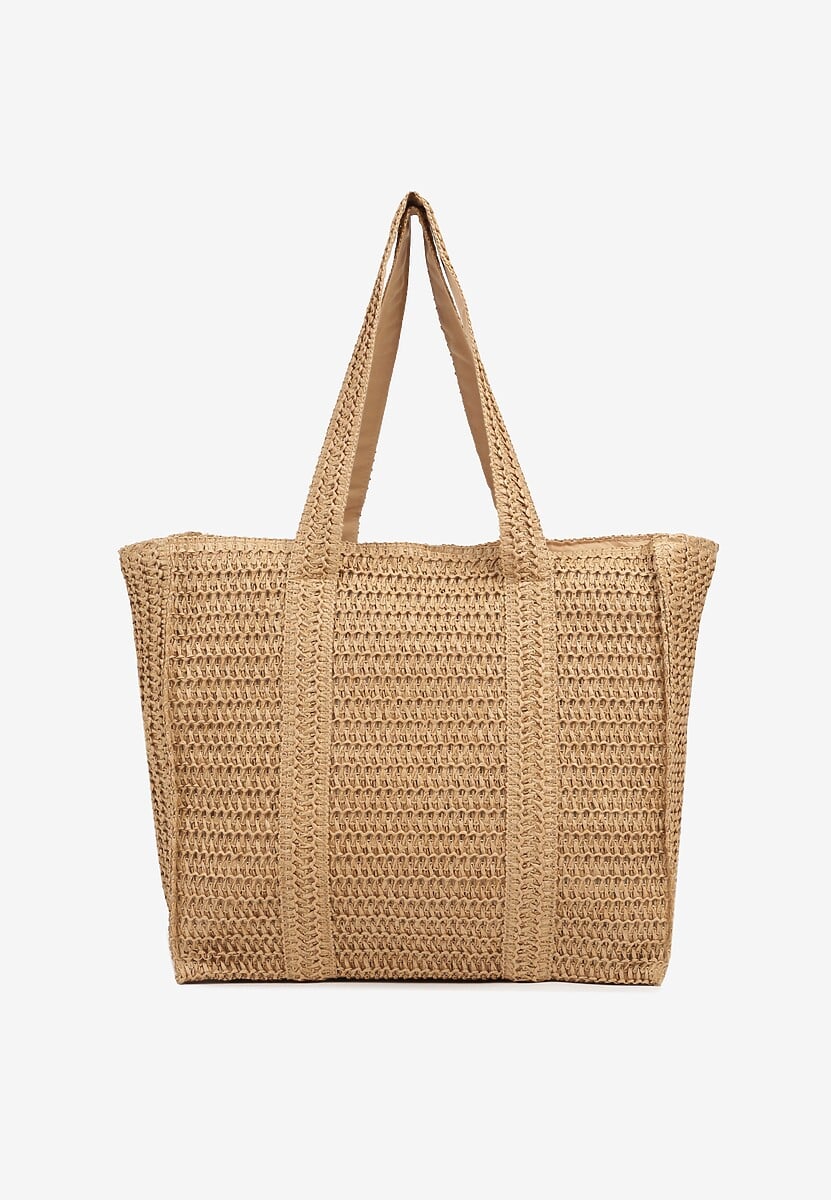 Ciemnobeżowa Torebka Shopper Plażowa z Plecionki Galavisena 1